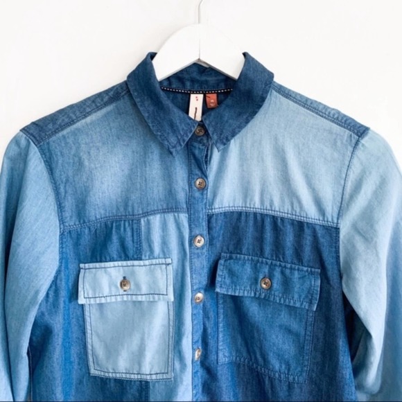 Pilcro & The Letterpress Denim Patchwork Button Up Top - Picture 7 of 10